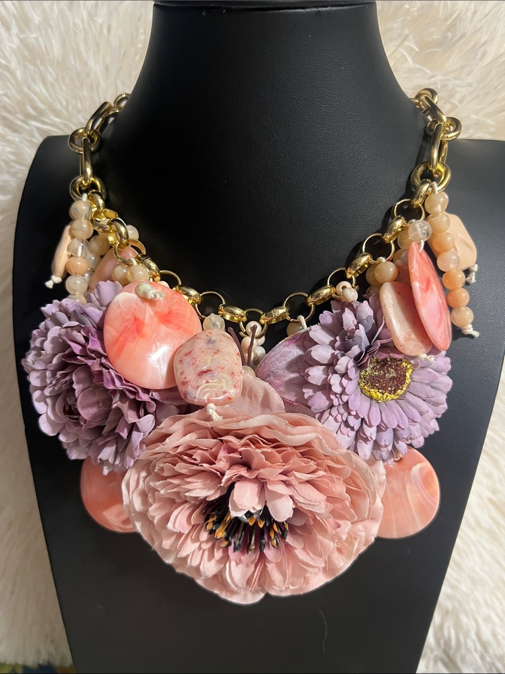 Statement Floral Bib Necklace in Pink and Lavender - Picture 2 of 2